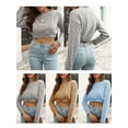 thumbnail image 4 of Camiseta mujer, Suéter corto para mujer Cuello en O Manga larga Cable Suéteres casuales Abanopi Aqua/Pequeña, 4 of 7