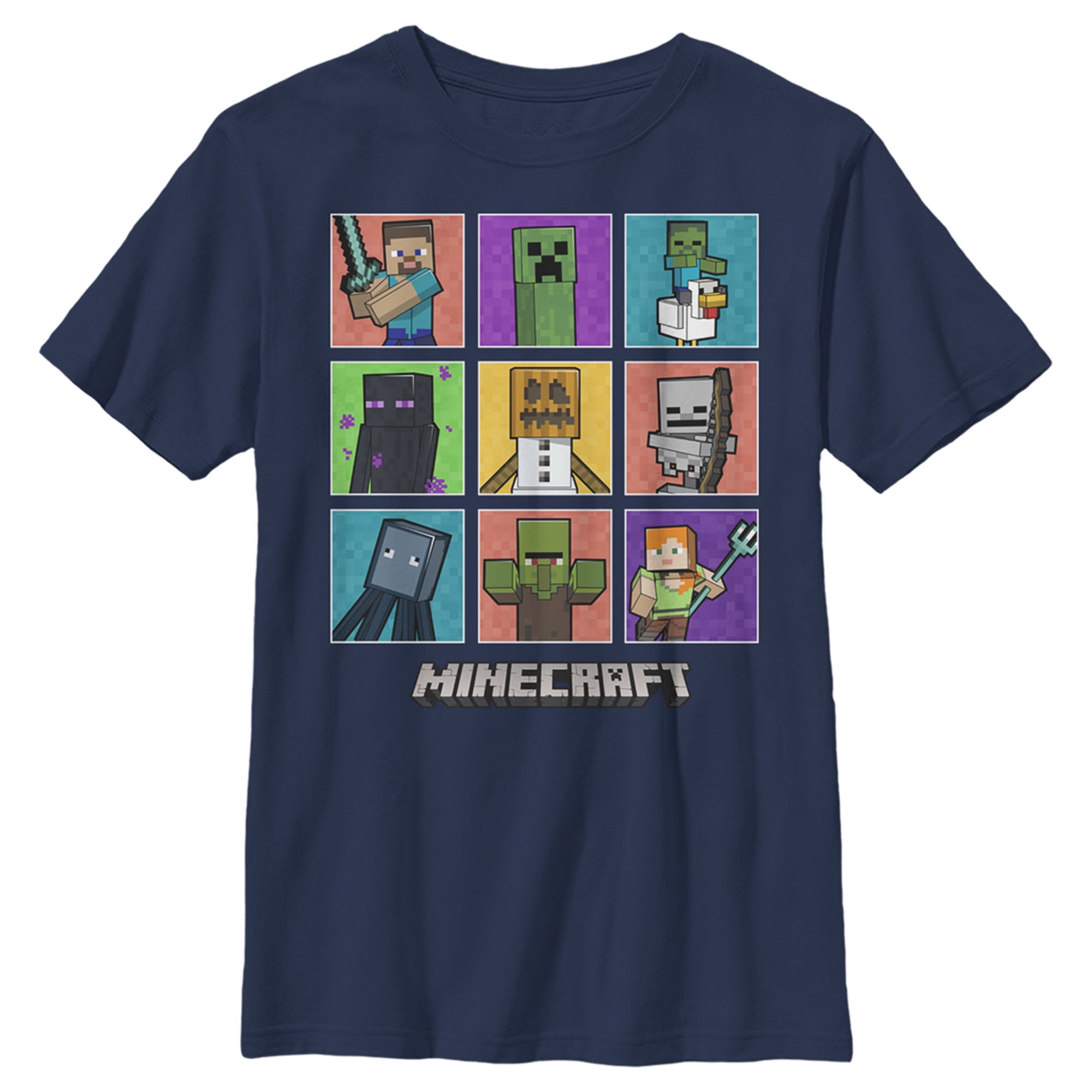 Boy s Minecraft Character Boxes T Shirt Navy Blue Small Walmart