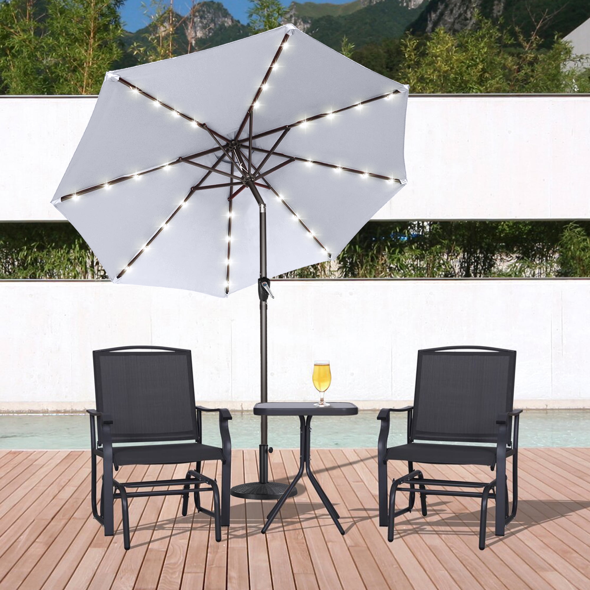 ABCCANOPY 7.5ft Patio Solar Umbrella LED Outdoor Umbrella with Tilt and Crank, Light Gray