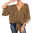 thumbnail image 5 of Defitshape Women's Short Sleeve Tops Summer Shirts Casual Blouse Tshirt Print Tie Knot Boho Swing Flowy Bohemian Cotton Loose V Neck Leopard X-Large, 5 of 5