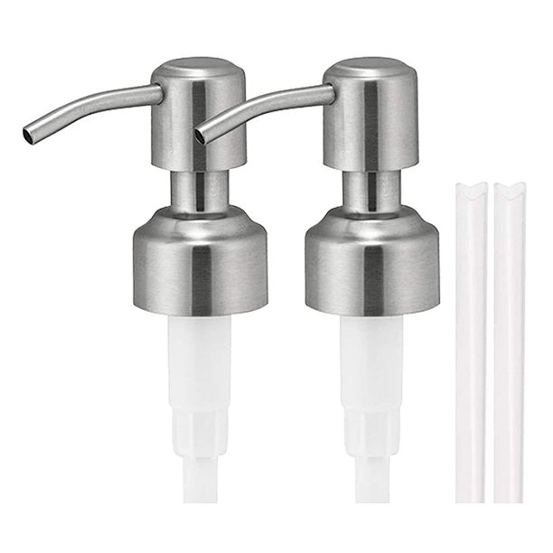 2 paquetes de bomba dispensadora de jabón de repuesto para botella de vidrio, bomba de loción a prueba de óxido de acero inoxidable para accesorios de baño de cocina con tubos de 5 pulgadas