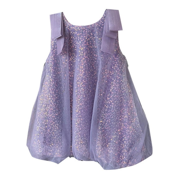 Kovlvoll Toddler Girls' Fashion Dress Solid Color Sleeveless Round Neck Mesh Sequin Flower Princess Skirt Dresses
