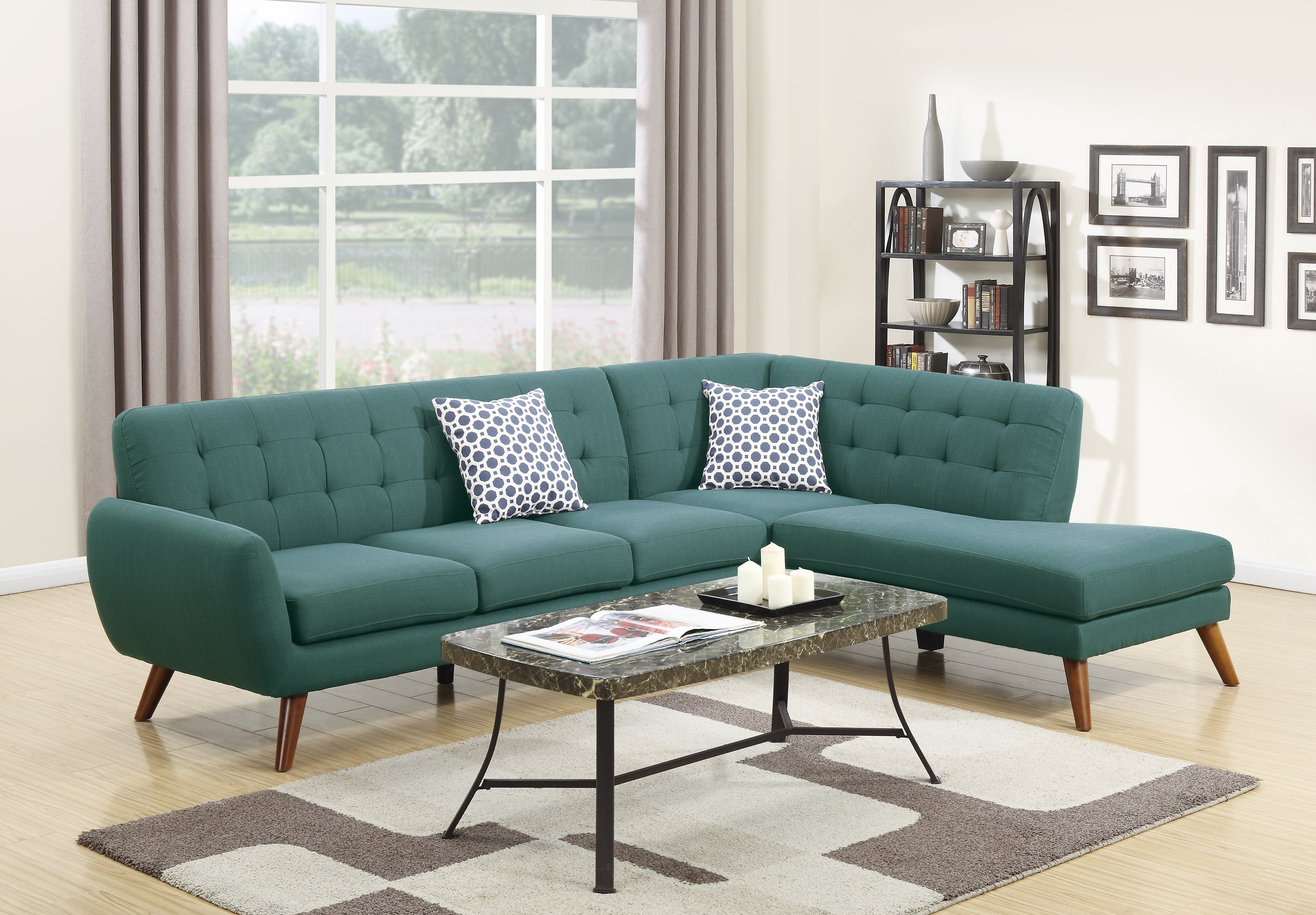2Pcs Black Chocolate Blue Grey Polyfiber Reversible Sectional Sofa Set