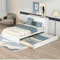 thumbnail image 3 of Euroco Full Size Wood Platform Bed with Trundle, Flexible 4-Tier Shelf in Headboard for Kids, White, 3 of 18
