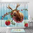thumbnail image 1 of Whimsical Rideau de Douche Vache de Noël avec Bois et Couronne - Décoration Festive, 1 of 4