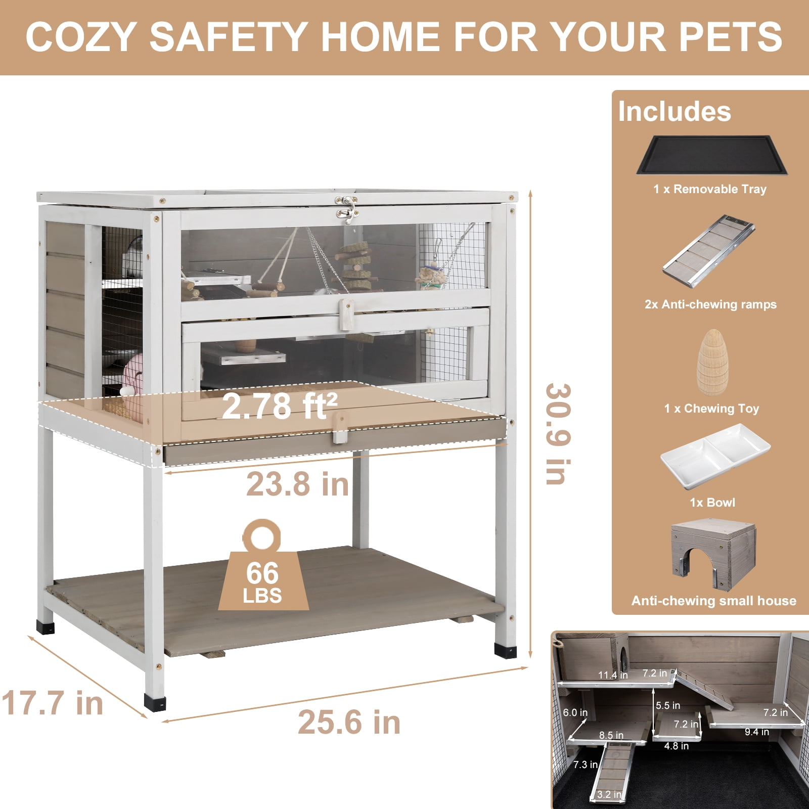 PETSCOSSET 3-Tier Wooden Hamster Cage with Storage Shelf Indoor Outdoor Large Guinea Pig Cage House and Habitat
