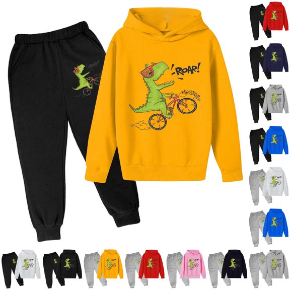 Outfits for Toddler Boys Casual Cute Printed Long Sleeve Tops and Pants Autumn and Winter Children's Hoodie Set Size 3-4T ,Beige