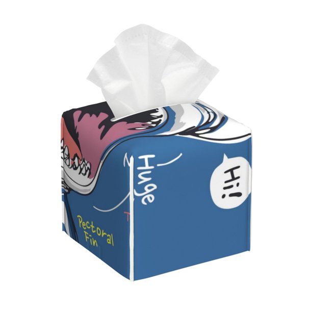Fotbe Great White Shark Porta Pañuelos Decorativo de Cuero, Caja Cuadrada Moderna para Pañuelos Faciales, Organizador y Dispensador 5x5x5''