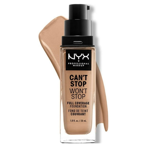 NYX Professional Makeup Can't Stop Won't Stop 24hr Full Coverage Liquid Foundation, Matte Finish, Waterproof, Medium Buff