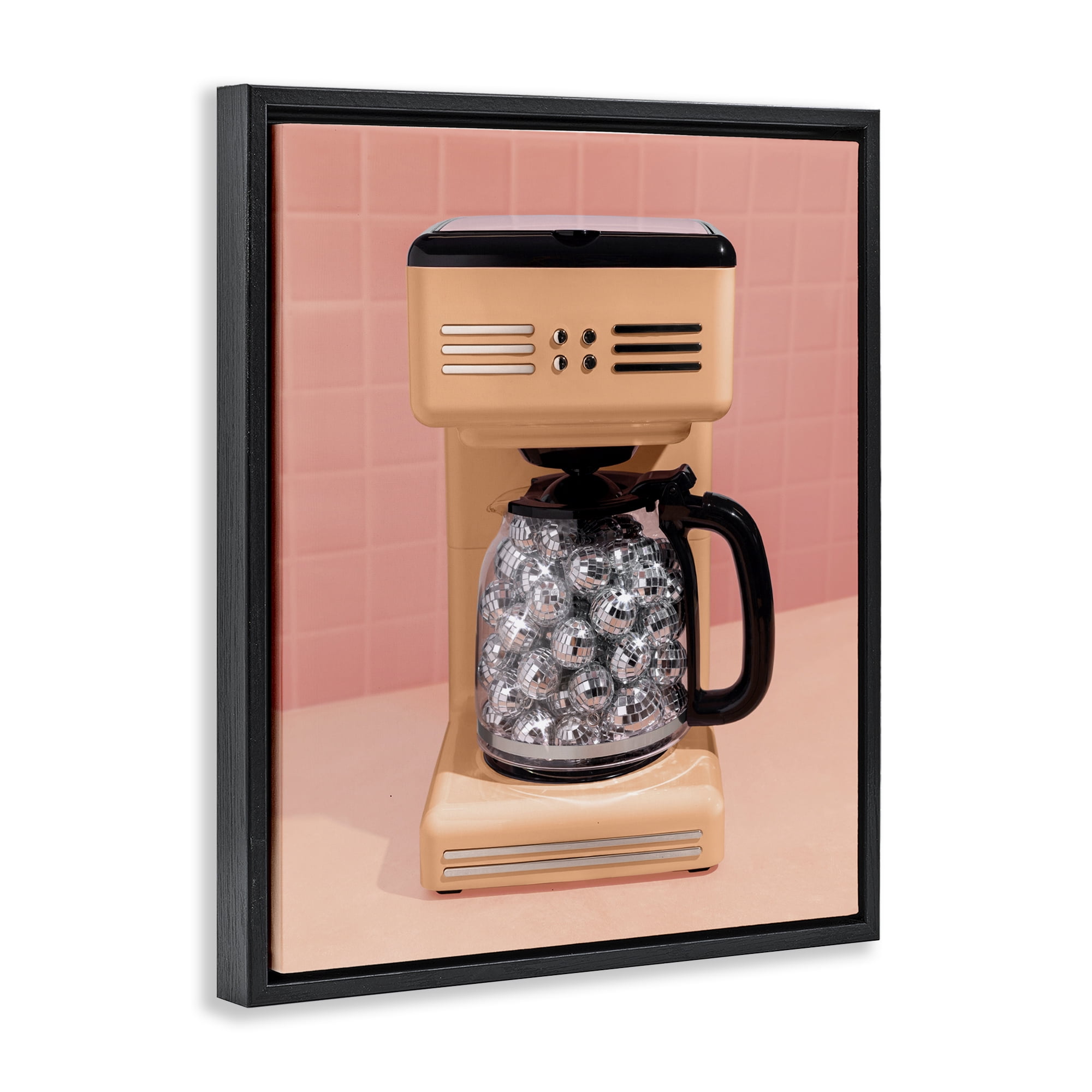Stupell Industries Disco Coffee Maker over Orange Black Framed Floater Canvas Wall Art, design by LISH Creative