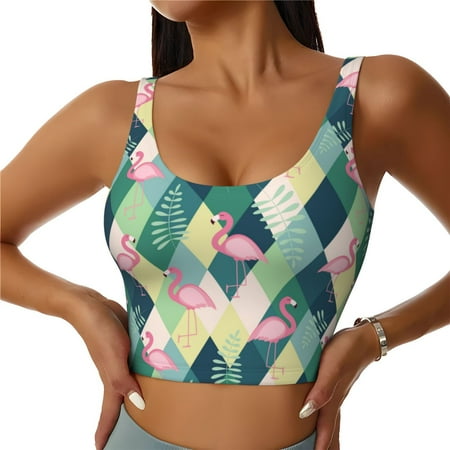 Jgfou Flamingo Print Womens Sports Bra - Padded Workout Sports Bras Crop Tank Top