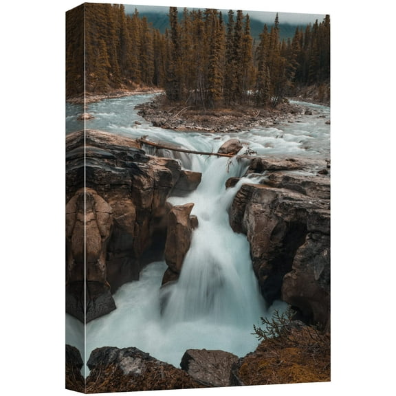 wall26 Canvas Print Wall Art Cascading Waterfall on Rocks in Forest Nature Wilderness Photography Modern Rustic Scenic Multicolor Colorful for Living Room, Bedroom, Office - 12"x18"