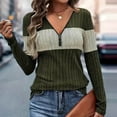thumbnail image 2 of RYRJJ Fall Quarter Zip Pullover Sweaters for Women Long Sleeve V-Neck Ribbed Knit Tops Striped Color Block Slim Fitted Shirts(Army Green,XL), 2 of 7