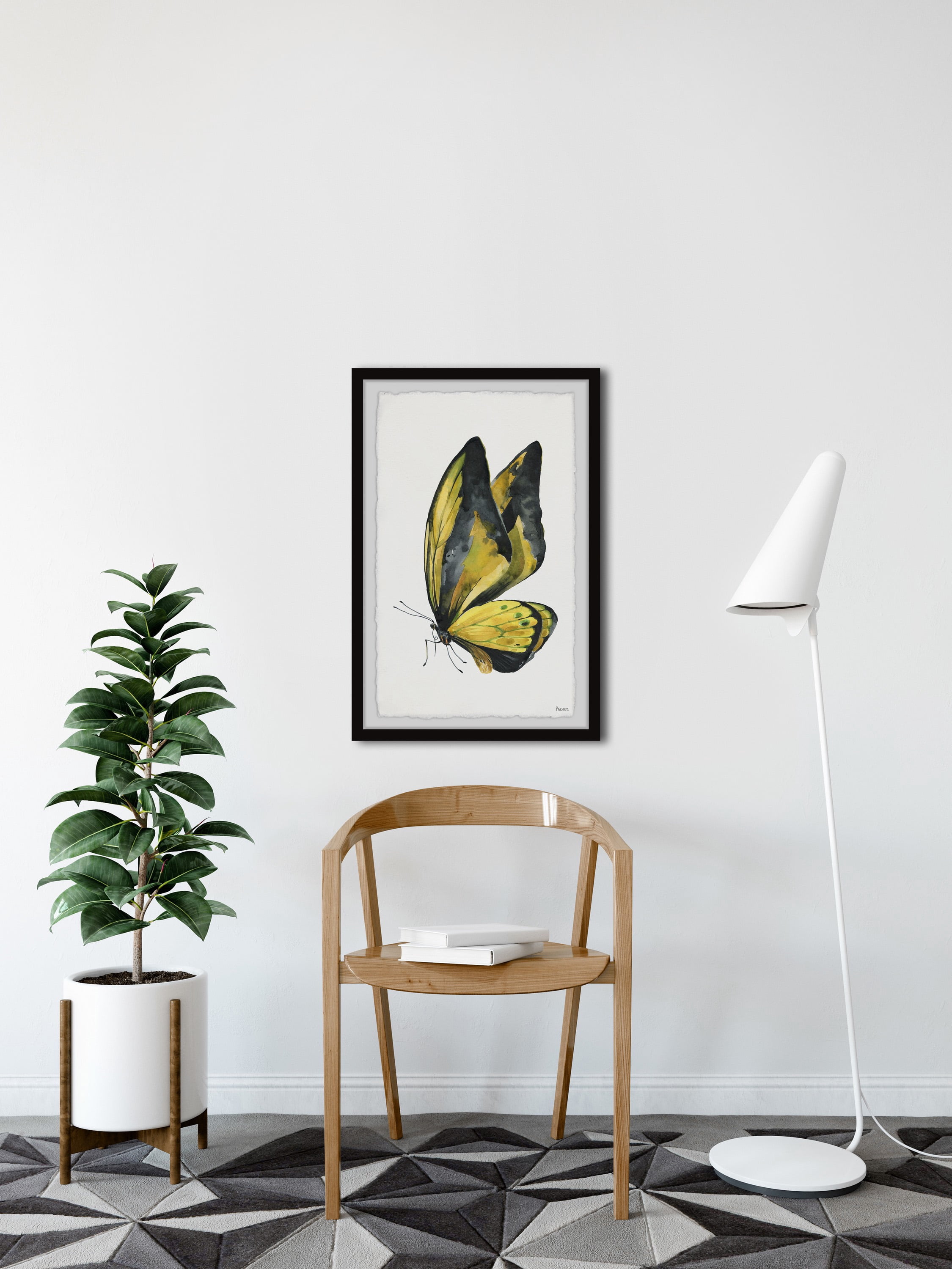 Parvez Taj "Black and Yellow Mariposa" Framed Painting Print
