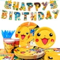 thumbnail image 1 of Pokemon Theme Party Supplies, 114Pcs Pokemon Party Tableware - Yellow Table Cloth Banner Plates Napkins Cups for Birthday Decorations, 1 of 7