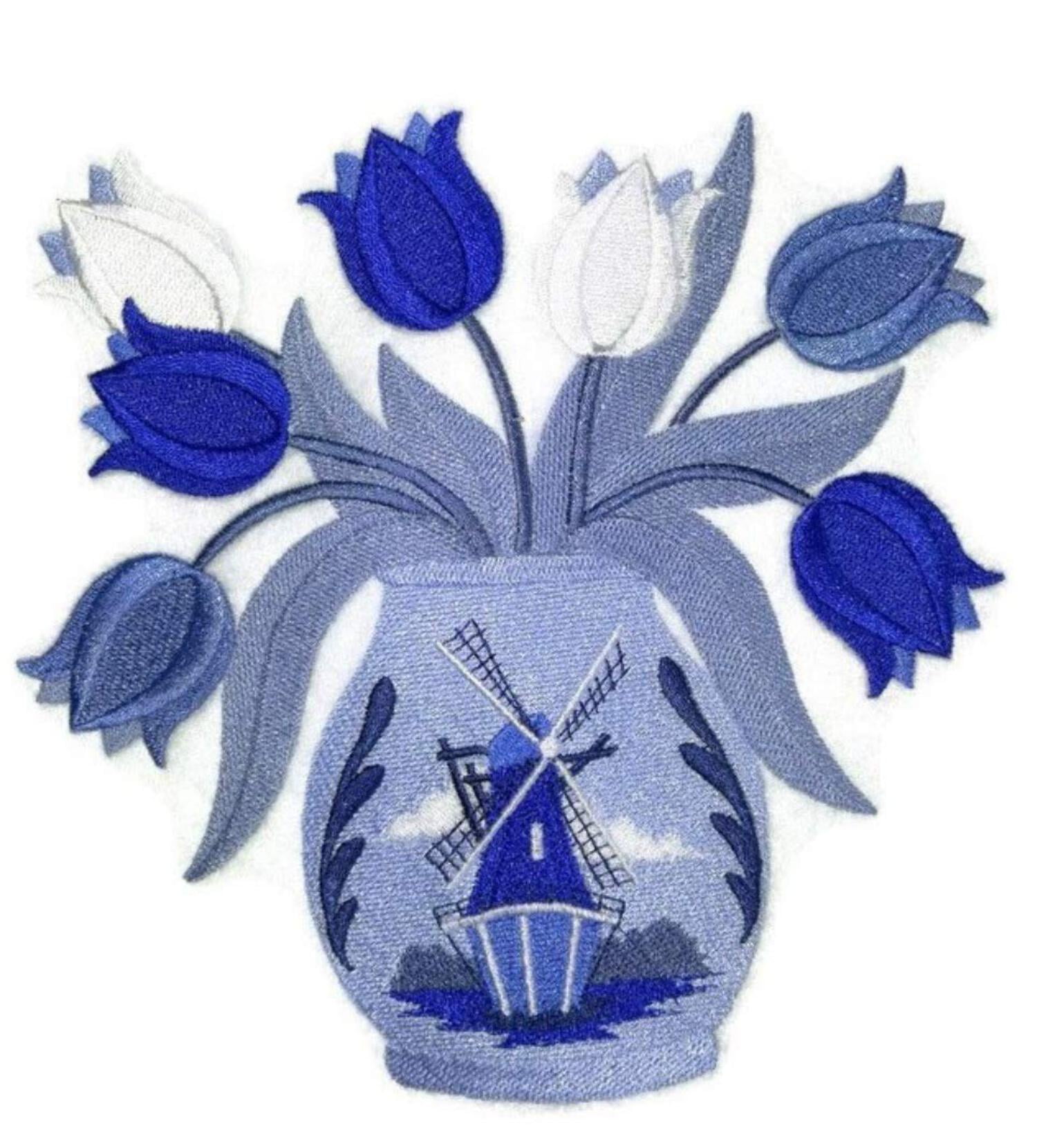 Custom and Unique Dutch Tulip Bouquet Embroidered Iron on/Sew Patch [7.8" 7.66"]