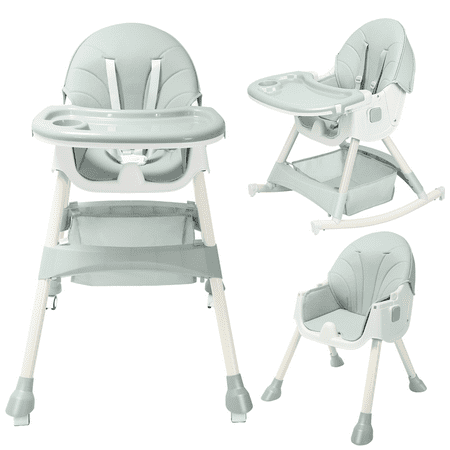 HARPPA 4-in-1 Convertible Baby High Chair for Babies and Toddlers Foldable High Chair with Removable Tray and Wheels Five-Point Safety Belt (Green)