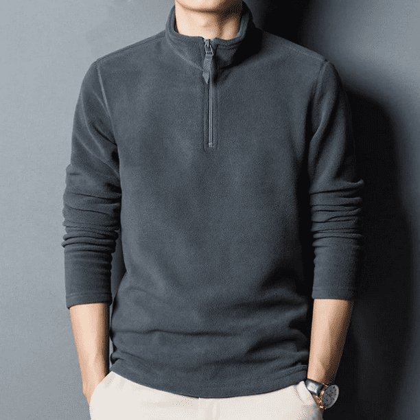 Sudadera polar de cuello alto para hombre, estilo informal, con media cremallera, capa base para jóvenes, otoño e invierno