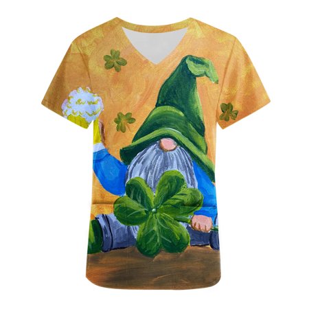 

SOOMLON St. Patrick s Day Scrub Tops Women s V-Neck Medical Cute Scrub Stretch Workwear Tops Green Shamrock Workwear Tops St Patrick Day Shirts Short Sleeve V Neck Shirt With Pocket Green M