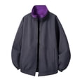 thumbnail image 2 of PiGOGI Men's Winter Coats Loose Casual Color Block Collar Jacket Long Sleeve Outdoor Sports Outerwear Dark Gray 4XL, 2 of 9