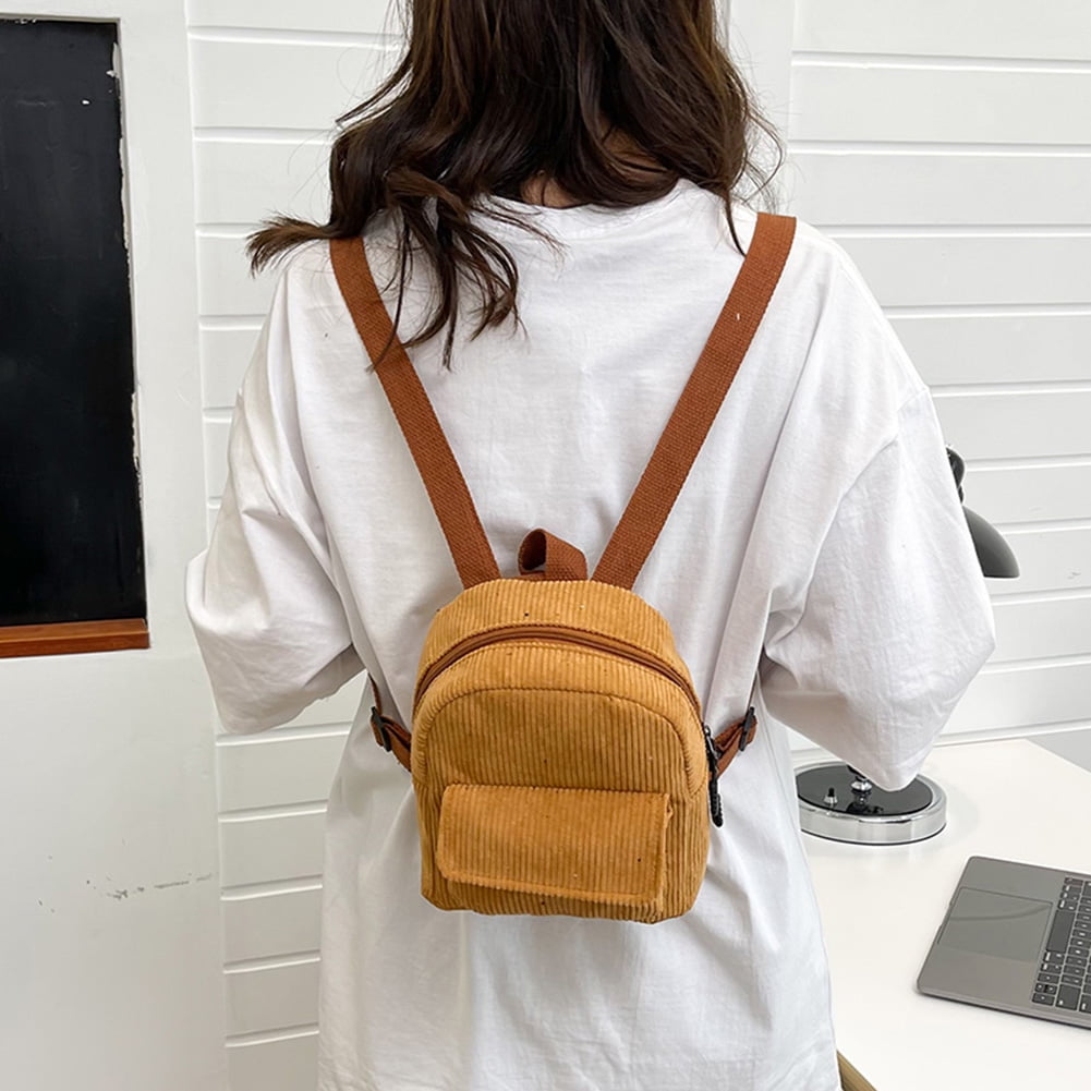 Women Fashion Mini Backpack Solid Color Corduroy Backpack Simple