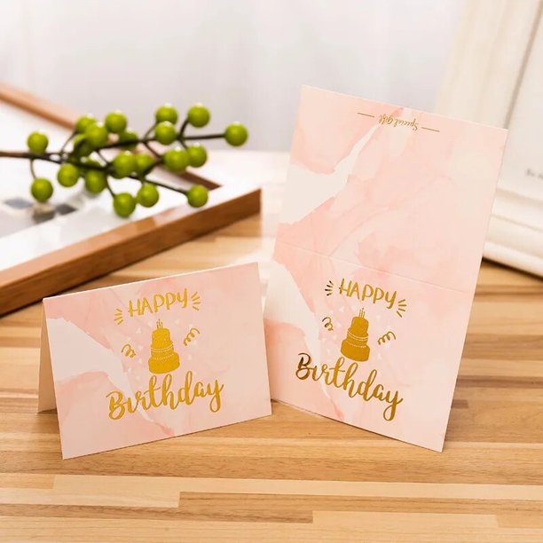 Tarjetas plegables de feliz cumpleaños con estampado en caliente, tarjetas de felicitación interiores en blanco, patrón de vela de pastel para decoraciones de fiesta de cumpleaños, 10 piezas