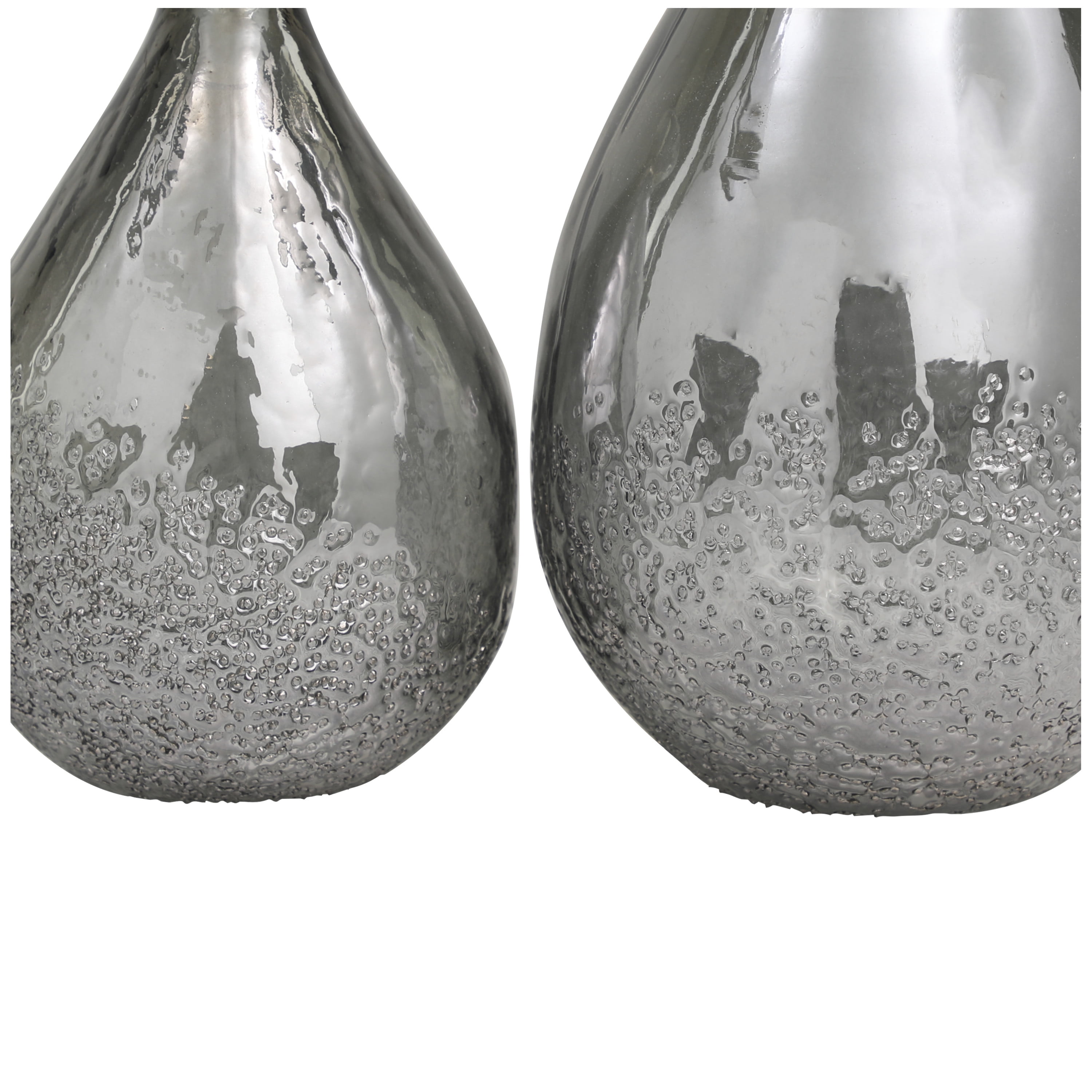 DecMode 12", 9"H Textured Teardrop Gray Glass Vase, Set of 2
