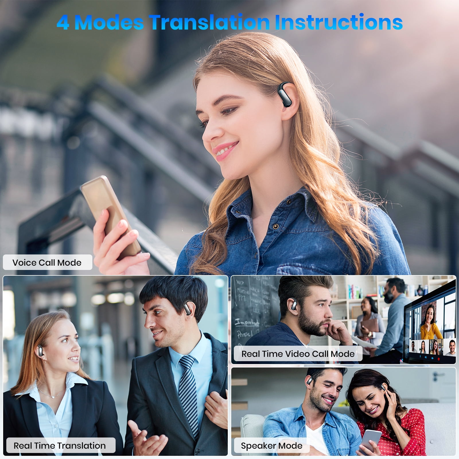 AI Translation Earbuds Real Time: OWS 3-in-1 Translator Earbuds for iOS & Android, Supporting 144 Languages with 60-Hour Battery Translator Headphones for Travel, Business, Meetings & Learning