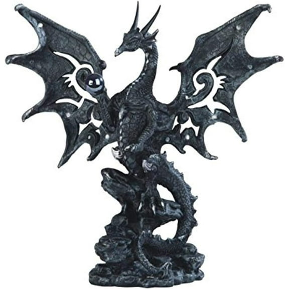 6 Inch Black Dragon with Engraved Statue, 6"