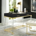 thumbnail image 1 of Maximo Black Gold Writing Desk - High Gloss Finish, Acrylic Leg, Stainless Steel Base, 2 Drawers, 1 of 9
