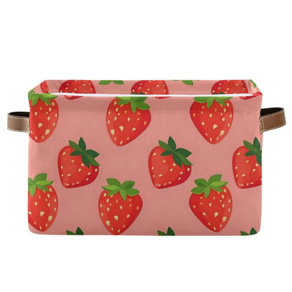 Cute Strawberries Storage Bins with Handle Fabric Organizer Basket Foldable Box 1 Pack 14.2x10.2x8.3