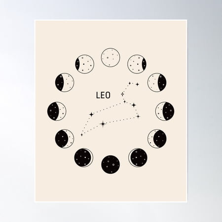 Moon Phases And Zodiac Constellation Leo Poster Wall Art, Modern Wall Decor, 8x12 UNFRAMED