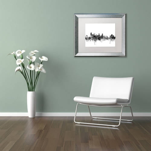 Trademark Fine Art "Baltimore Maryland Skyline B&W" Canvas Art by Michael Tompsett, White Matte, Silver Frame