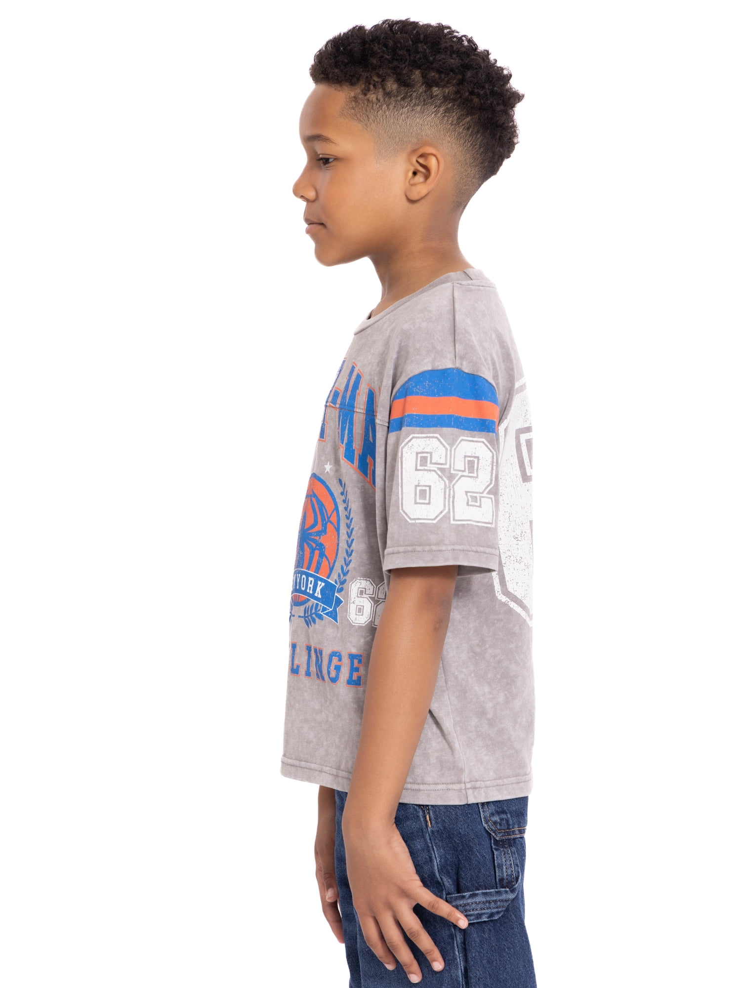 Spider-Man Boys Mineral Washed Graphic Football Tee with Short Sleeves, Sizes 4-18