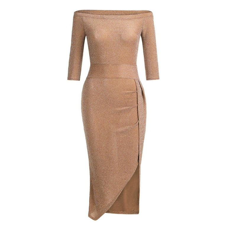 IDALL Wedding Guest Dresses,Prom Dresses Women's Bag Hip Slit One-neck Dress  Shiny Dress Dinner Dress Maxi Dresses,Formal Dresses,Graduation Dress Rose  Gold Dress M - Walmart.com
