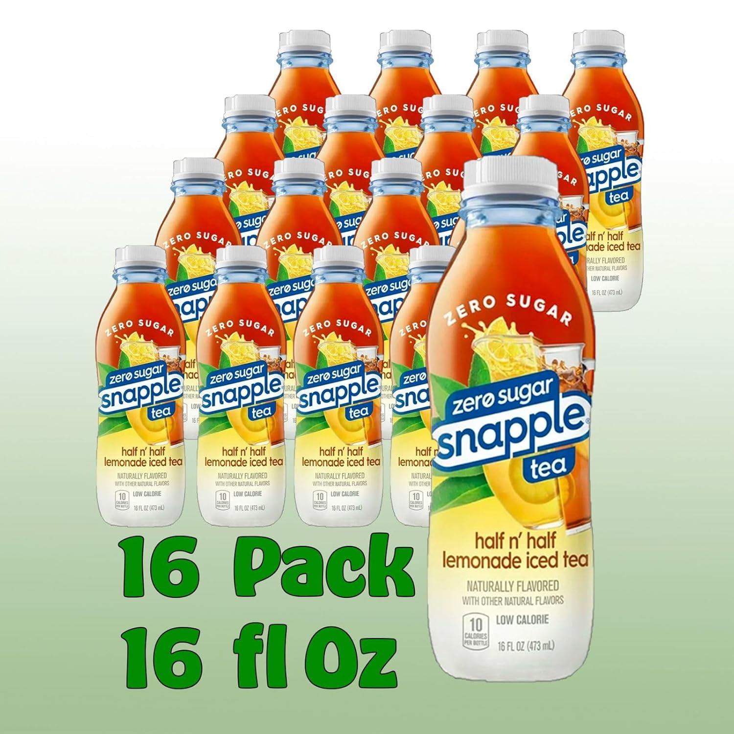 Snapple Zero Sugar Half and Half All Natural Fruit Juice Drink, 16 fl oz Plastic Bottles, 16-Pack