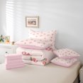 thumbnail image 5 of Manfei Girly Pink Floral Bedding Comforter Set 7pcs for Teens, Princess Cute Bowknot King Bedding Sets, Kawaii Cartoon Theme Reversible Bed Sheets, Luxury Bedroom Decor, 5 of 7