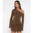 thumbnail image 4 of Women'S Fall Off the Shoulder Long Flared Sleeve Mini Dress Eyelet Bodycon Party Club Dresses Brown L, 4 of 9