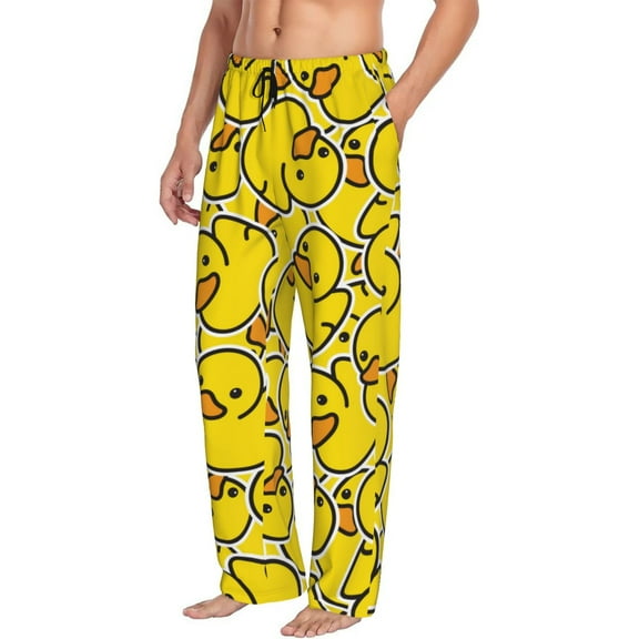 Mens Pajama Pants Bottoms with Pockets - Ducky Cartoon Animal Yellow Comfy Mens Pj Pants, Soft Men Lounge Pants