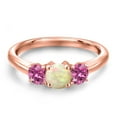thumbnail image 3 of Gem Stone King 18K Rose Gold Plated Silver White Ethiopian Opal and Pink Moissanite Engagement Ring for Women | 0.76 Cttw | Round Cabochon 5MM | Gemstone October Birthstone | Size 6, 3 of 6