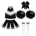 thumbnail image 3 of TiaoBug Kids Girls Cheer Leader Costume Cheerleading Halloween Uniform Top with Pleated Skirt Hair Tie Socks A White&Black 14, 3 of 5