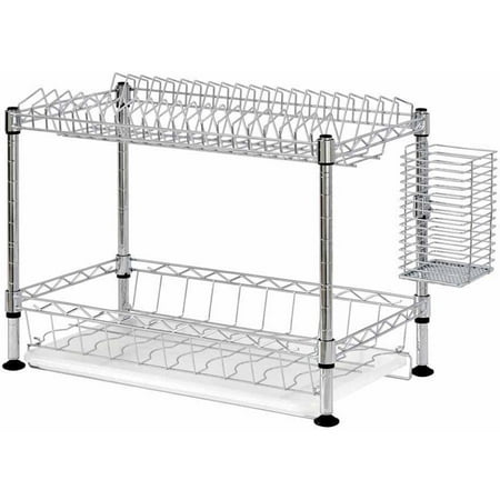 - Two-Tier Wire Dish Rack, Chrome