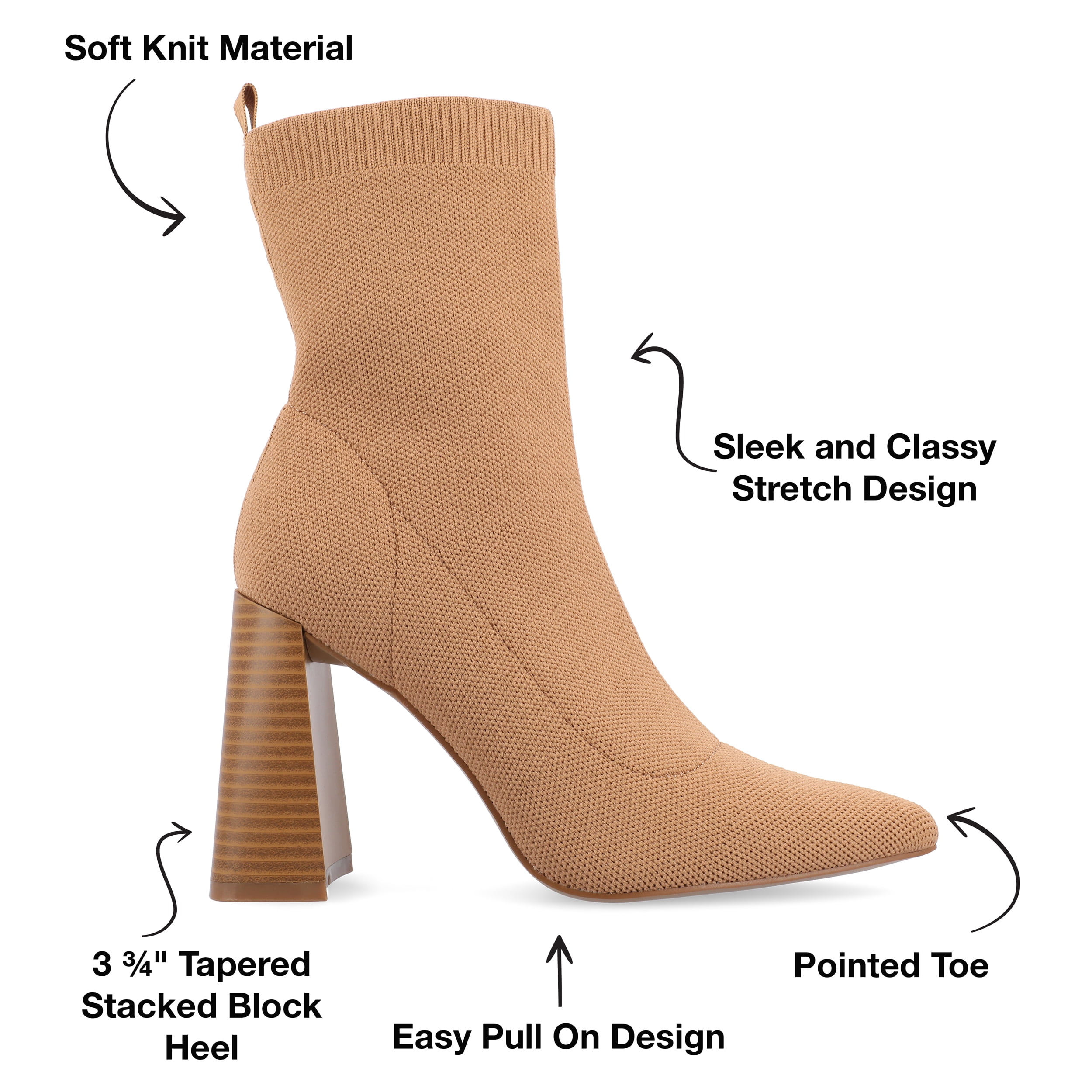 Journee Womens Noralinn Tapered Stacked Block Heel Knit Booties, Widths Available