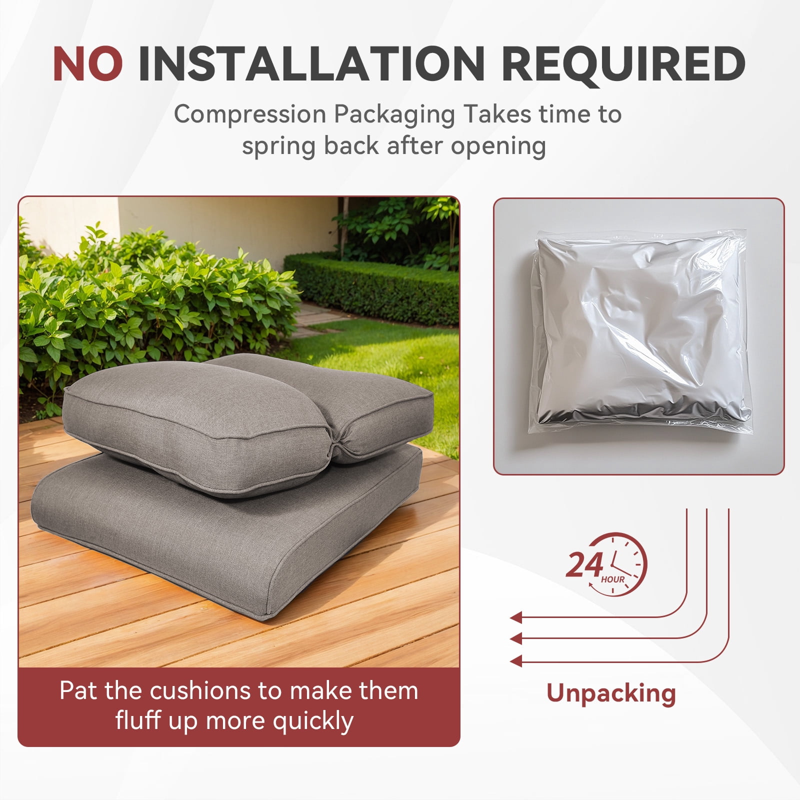 Terraloom 4-Piece Deep Seat Cushion Set, 22 x 25, Water Repellant, Fade Resistant, Deep Seat Bottom and Back Cushion for Chair, Sofa, and Couch