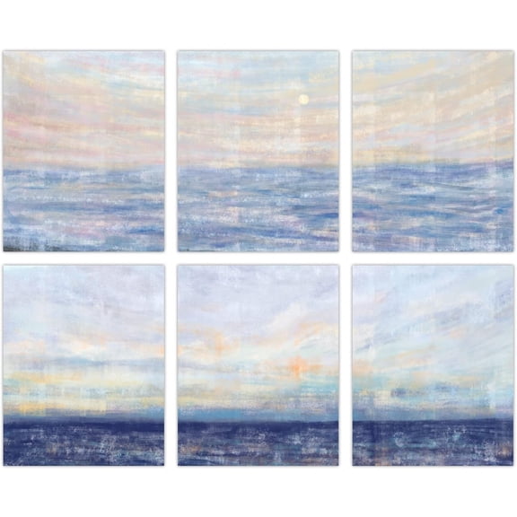 6pcs Abstract Canvas Wall Art Prints Ocean Painting Coastal Artwork Abstract Coastal Sunrise Landscape Posters Unframed Seascape Picture for Home Living Room Bathroom Office Decorations Colorful