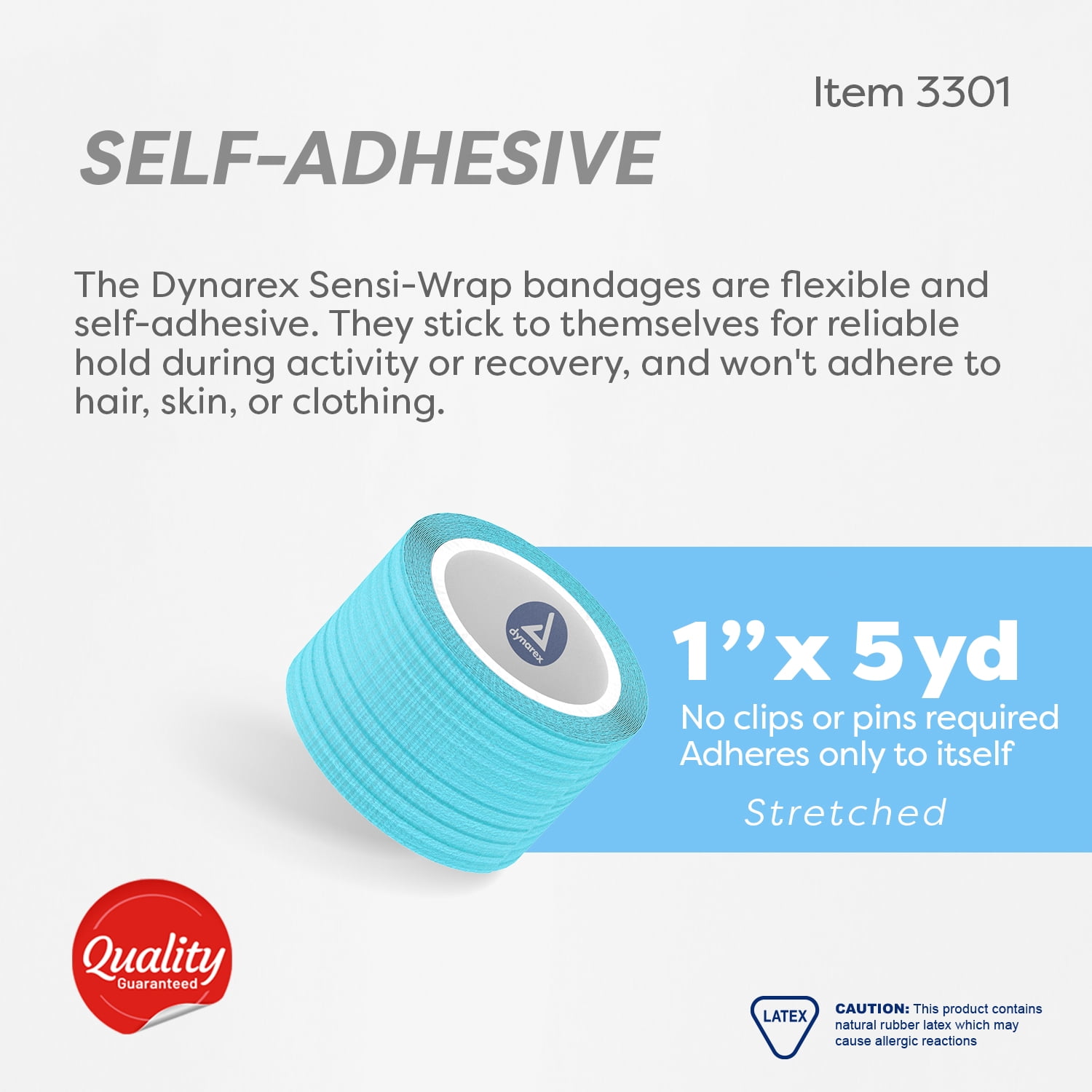 Dynarex Sensi-Wrap Self-Adhesive Bandages, 30-Pack, 1" x 5 yards, Light Blue, Latex, Colored Elastic Cohesive Athletic Tape, Tattoo Grip & Vet Wrap