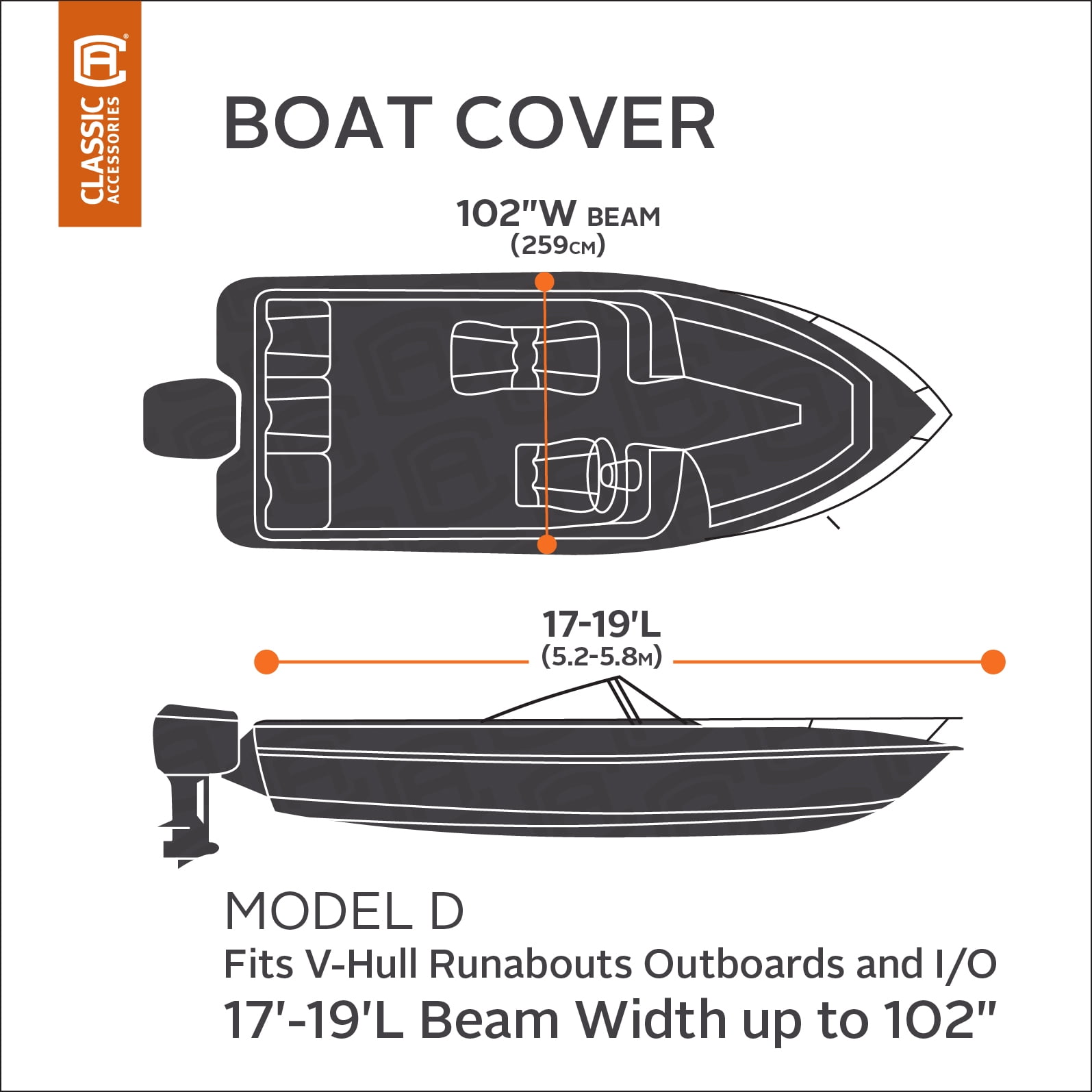 Classic Accessories Lunex RS-1™ Boat Cover, Fits Boats 14' - 16' L x 75 W,  Trailerable Boat Cover with All-Weather Ripstop Fabric, Model A