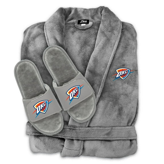 Unisex ISlide  Gray Oklahoma City Thunder Faux Fur Slide Sandals & Robe Bundle