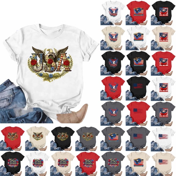 250th Anniversary USA Shirt for Women America 250 T-Shirts Short Sleeve Patriotic Memorial Day Tops 4th of July Gift Tee Tops