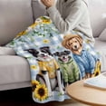 thumbnail image 3 of Spring Dog Blanket Soft Cozy Warm Throw Blanket for Couch, Plush Fuzzy Flannel Fleece Blankets for Sofa, Sunflower Daisy Botanical Blue Plaid Bed Blankets Lightweight Gifts for Women, 50"x60", 3 of 9